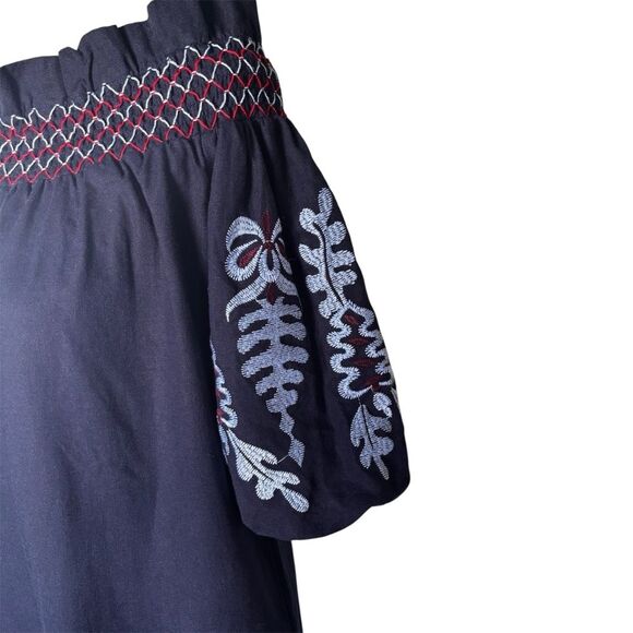 Rebellion Navy Blue Embroidered Off-Shoulder Mini Dress | EUC | S - Picture 4 of 9